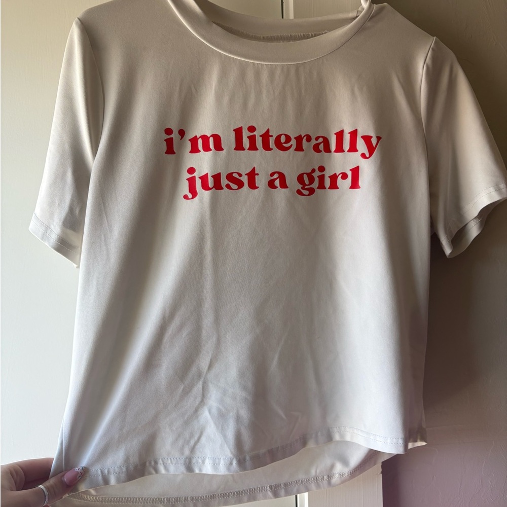 Casual White Tee with Red Text